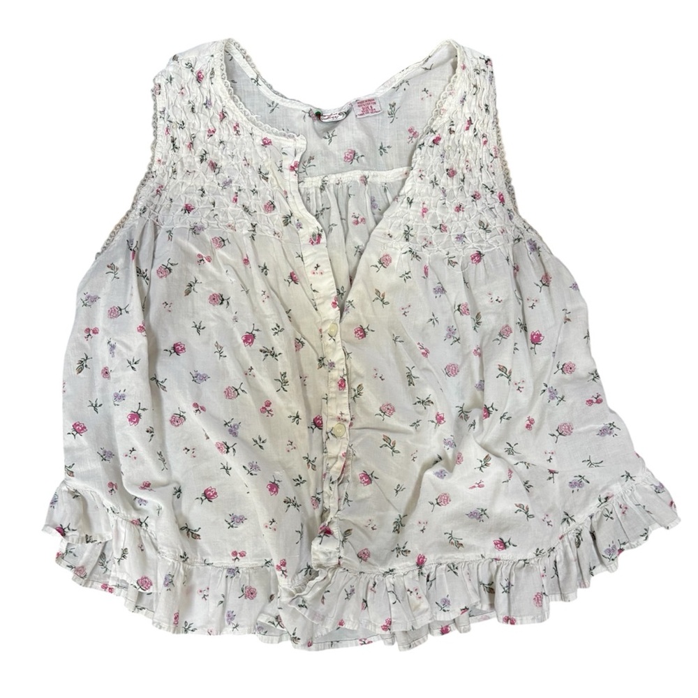 Vintage Women’s Garden Gallery Cottage Floral White Top